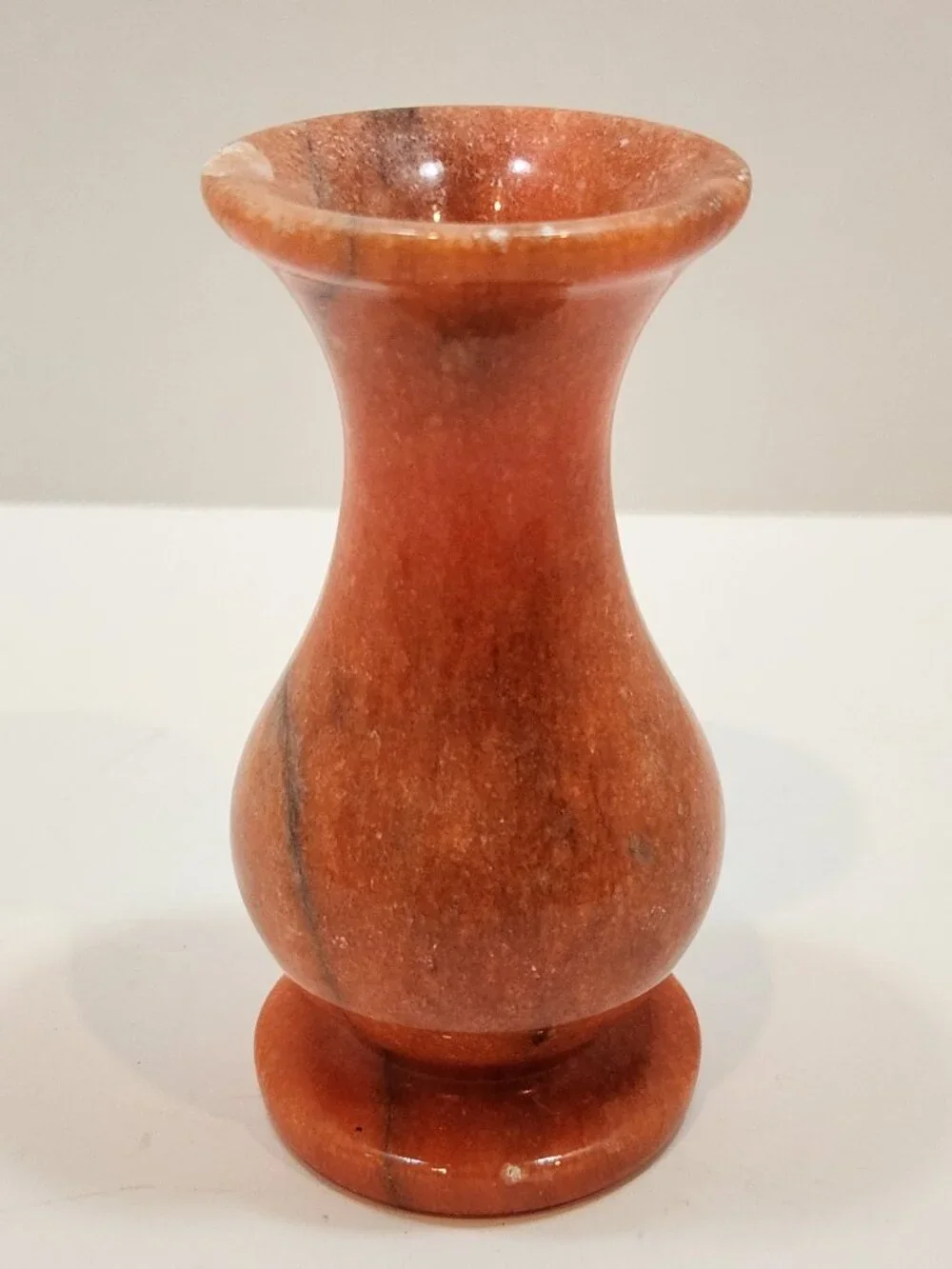 Vintage MCM Handcarved Mini Orange Onyx Marble Bud Vases Set of 2